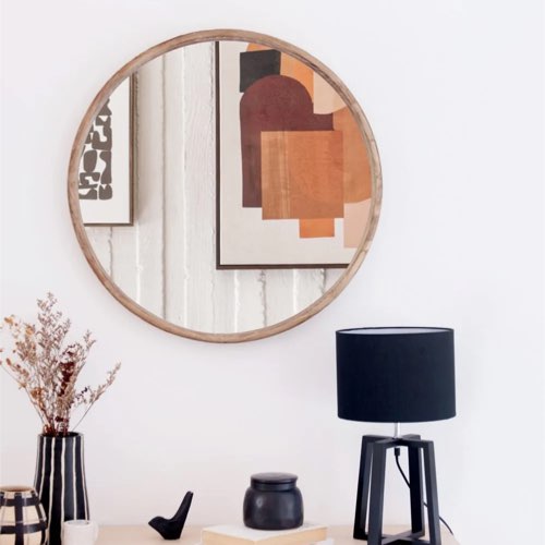 ou trouver miroir rond deco pas cher Miroir rond brun D70 en bois moderne