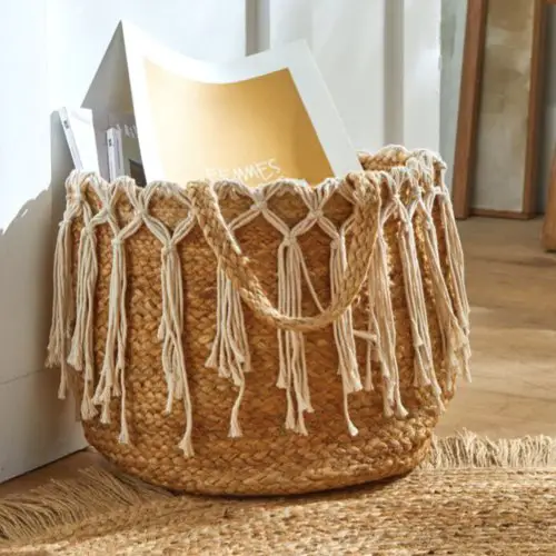 ou trouver panier naturel boheme Panier rond jute franges en macramé