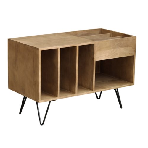 ou trouver petite bibliotheque pas cher deco Buffet de rangement vinyles en bois manguier massif et métal L90 cm