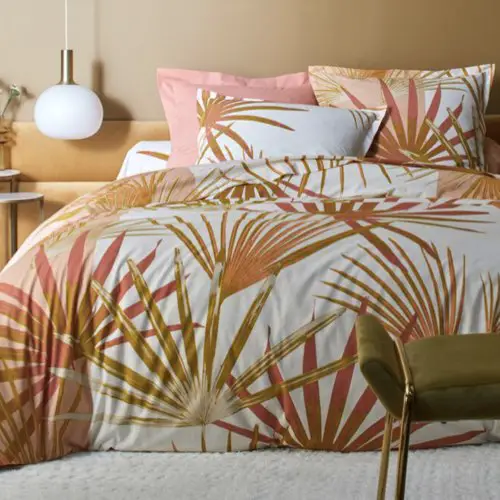 parure de lit adulte couleur terracotta Linge de lit Palme en coton à motifs feuilles de palmes