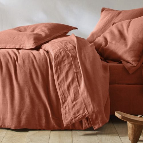 parure de lit adulte couleur terracotta Linge de lit uni lin lavé