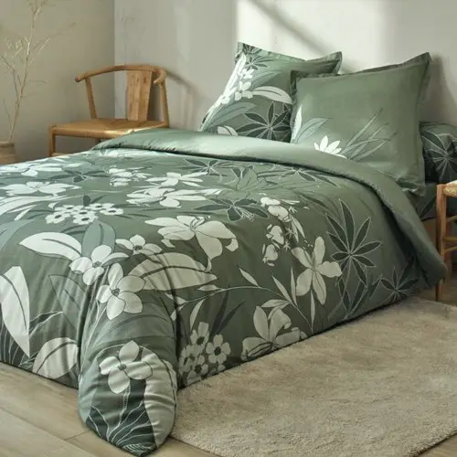 parure de lit pas cher couleur vert sauge Linge de lit Émilie en coton imprimé