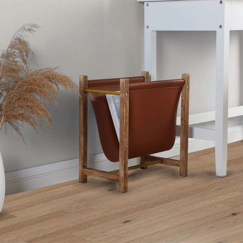 petit rangement eco-friendly sans plastique Porte-revues en cuir synthétique et bois naturel