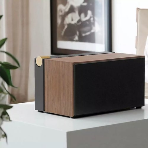 platine vinyle design systeme son Enceinte bluetooth en bois de noyer