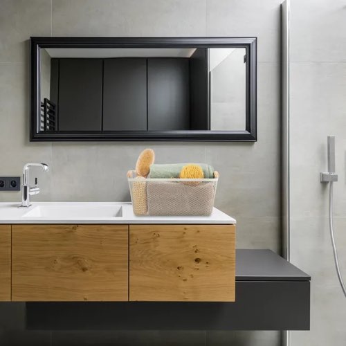 salle de bain organisation rangement pas cher Panier de rangement, poignées bois, rectangulaire, corbeille métal