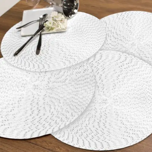 textile deco table noir blanc pas cher Set de table rond design métallisé