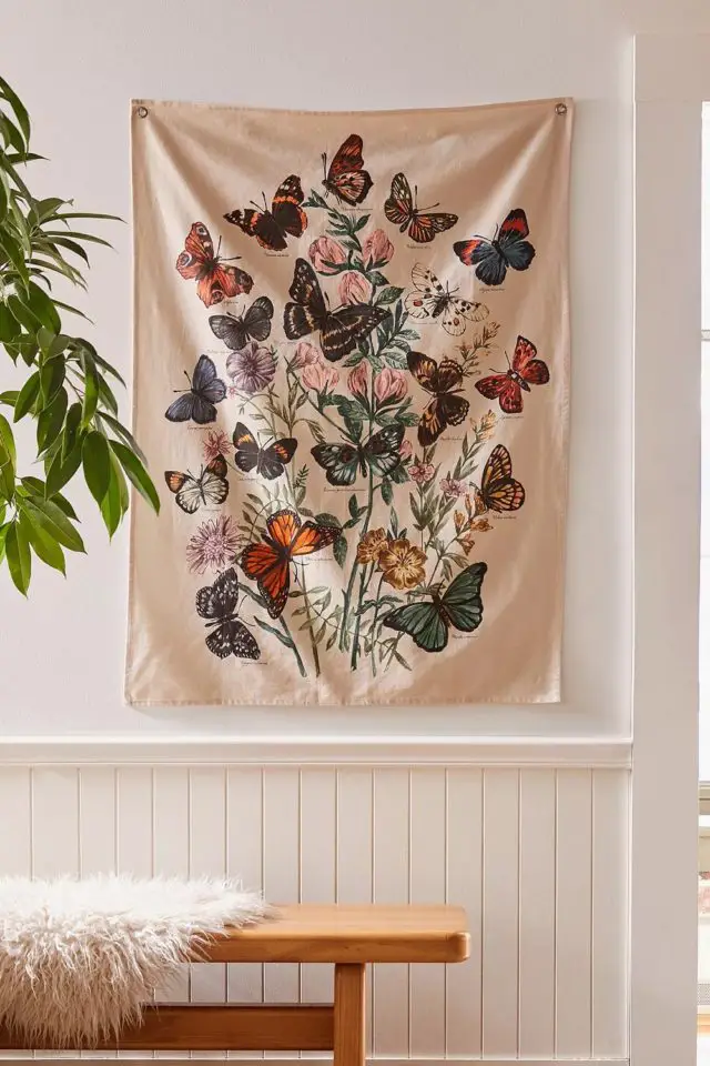 accessoire deco style nature pas cher et original Tapisserie bouquet de papillons déco murale