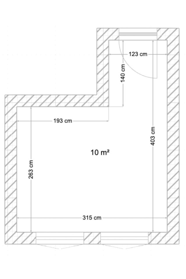 amenagement salon en L 10m2 plan 2D avec mesures
