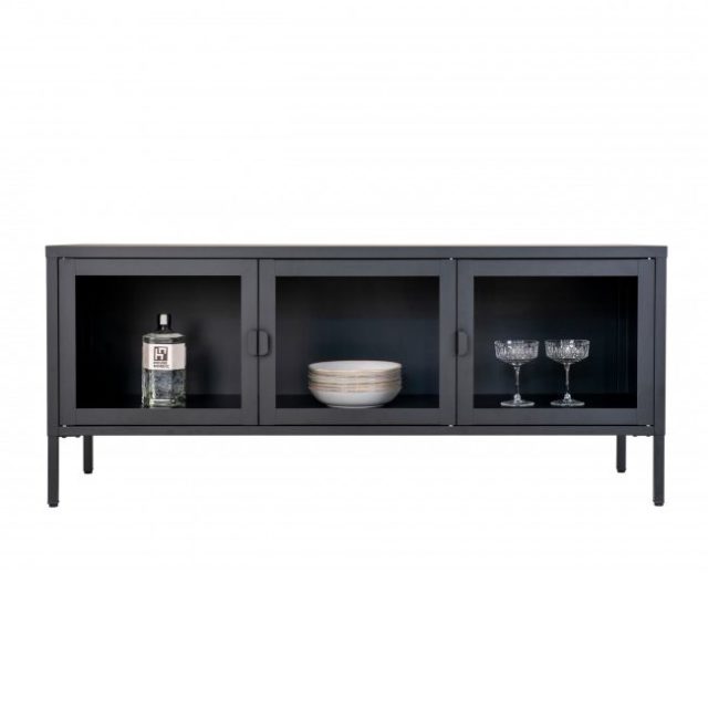 beau meuble moderne petit salon Meuble TV en verre et métal L130cm