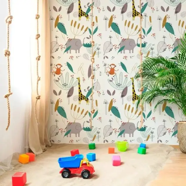 chambre enfant deco mur nature PAPIER PEINT SELVATICO animaux jungle