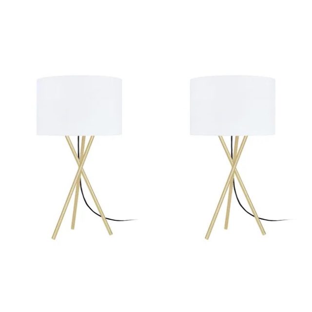 deco chambre minimaliste luminaire Lampe de chevet trépied métal doré et blanc