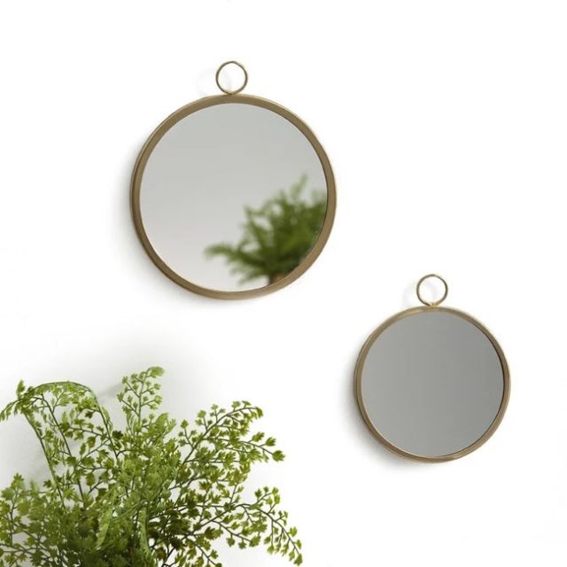 deco ronde arrondie pas cher Lot de 2 miroirs ronds à suspendre