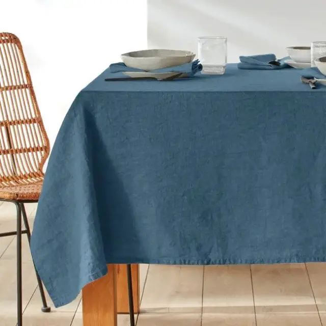 deco salle a manger couleur bleue Nappe lin lavé, Victorine