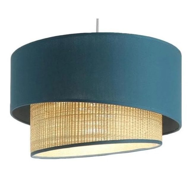 deco salle a manger couleur bleue Suspension Rotin IONOS RAFA