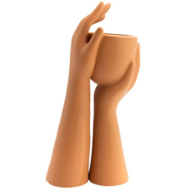 deco salon couleur terracotta pas cher Statuette vide poche terracotta mains en porcelaine