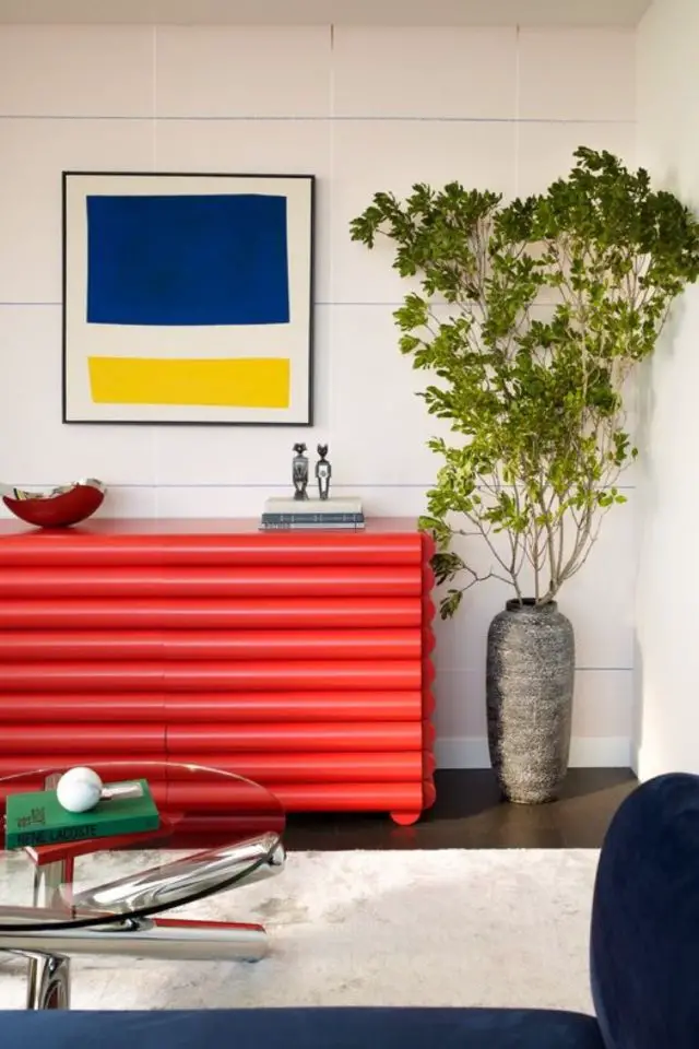 deco touche couleur relooking meuble orange rouge tableau bleu blanc jaune enfilade originale et tendance