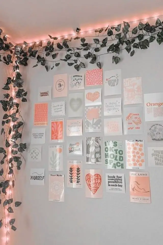 decoration chambre adolescente idee creative déco murale facile à faire cartes postales couleur gris rose corail