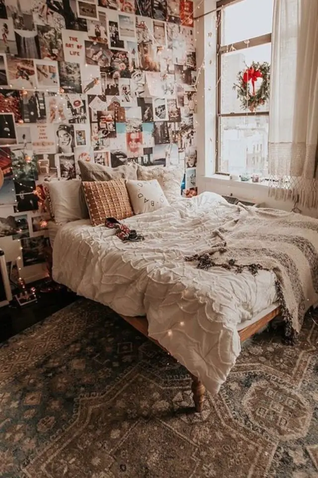 decoration chambre adolescente idee creative mur tête de lit collage image poster magazine personnalisé