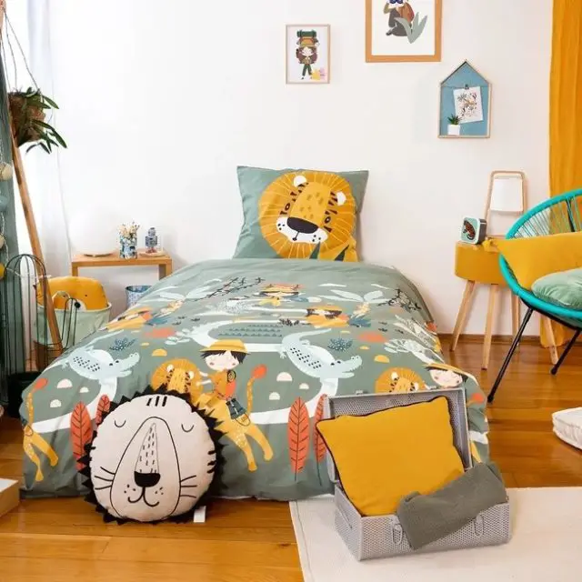 decoration chambre enfant style nature pas cher Housse de couette 140x200 + taie coton animaux jungle