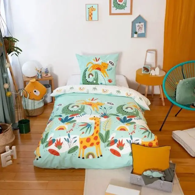 decoration chambre enfant style nature pas cher Housse de couette 140x200 + taie coton animaux savane