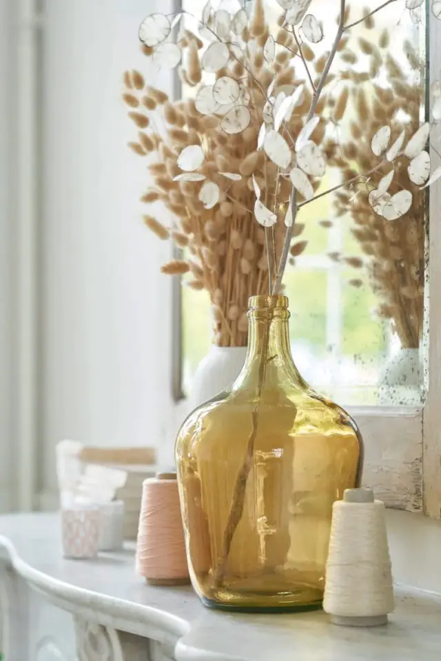 decoration esprit nature petit prix Vase Dame-Jeanne en verre teinté jaune H30
