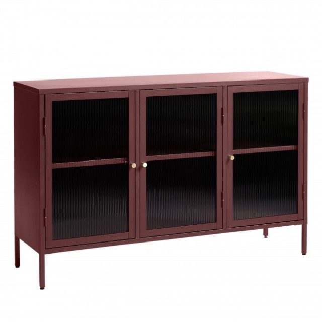 decoration moderne avec couleur terracotta Buffet 3 portes en verre strié et métal L132cm