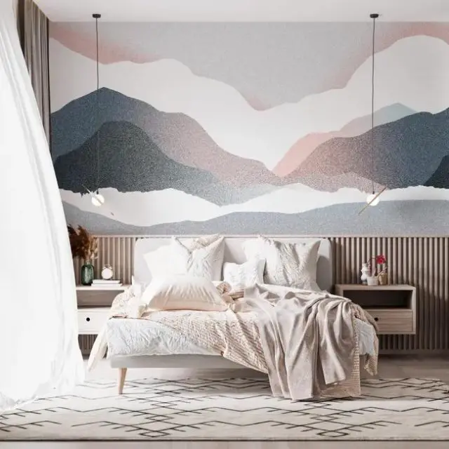 deocration chambre style slow life Papier peint panoramique - Paysage abstrait - Val Rosé