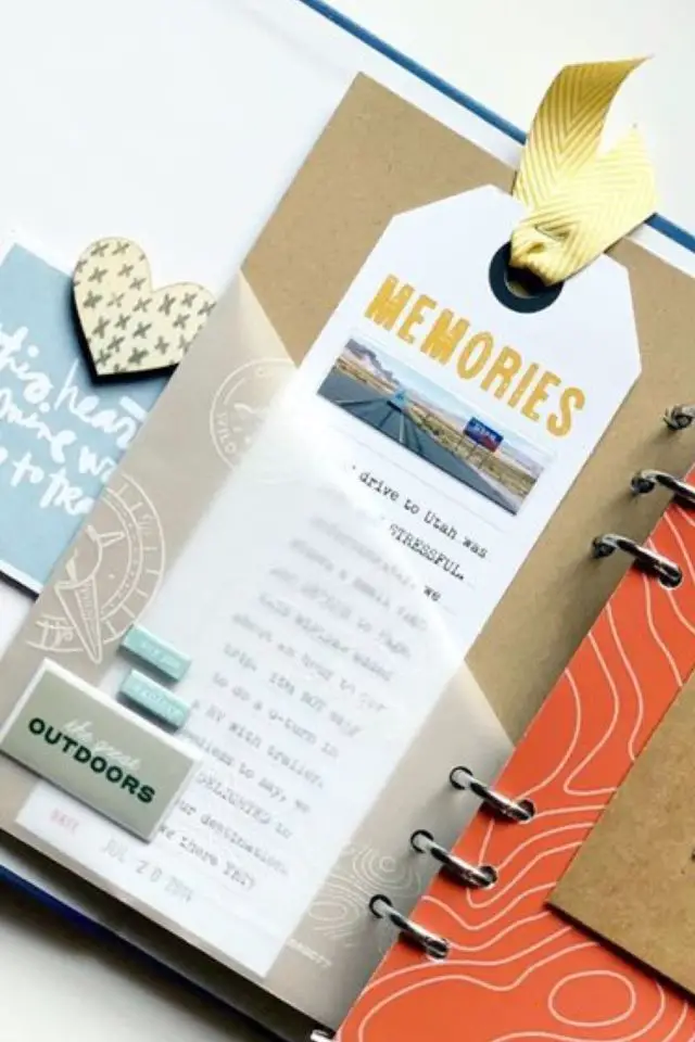 journal voyage scrapbooking exemple marque-page DIY oeillet ruban pochette tag étiquette