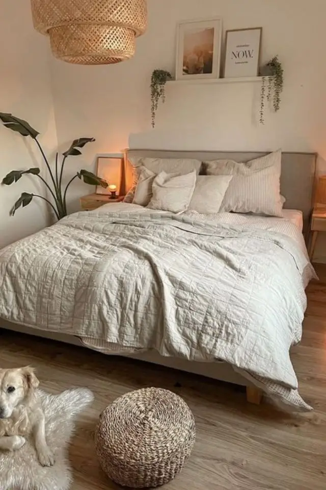 linge de lit elegant housse de couette chambre adulte cocooning jeté de lit en lin coussin couleur clair et neutre