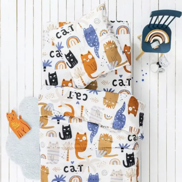 linge de lit enfant motif nature Linge de lit enfant Minou imprimé chat 1 personne - coton