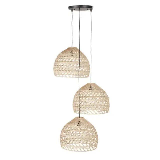 luminaire deco style bord de mer Suspension 3 abat-jours en rotin