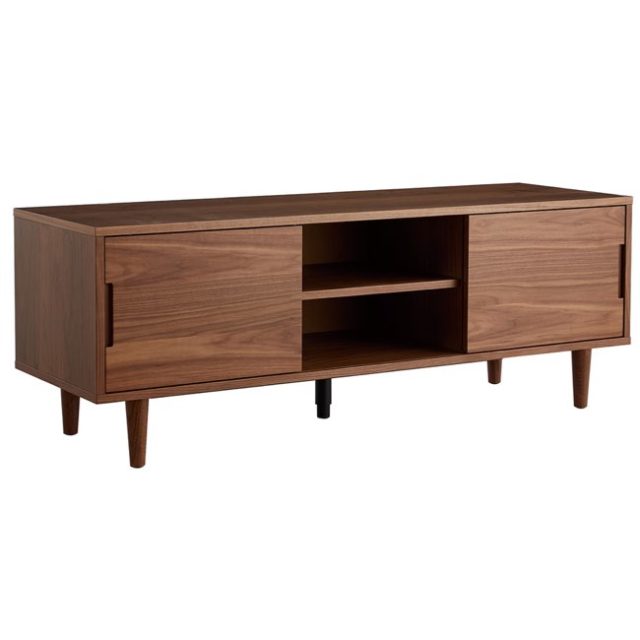 meuble petit salon moderne Meuble TV bois foncé noyer avec portes coulissantes L140 cm