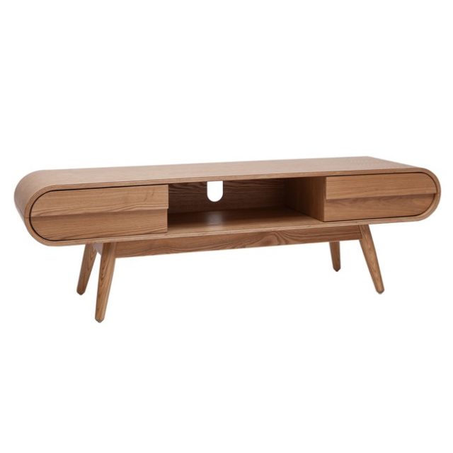 meuble petit salon moderne Meuble TV scandinave en bois clair 2 tiroirs L150 cm