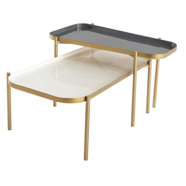 meuble petit salon moderne Tables basses gigognes design laquées blanc et gris (lot de 2)