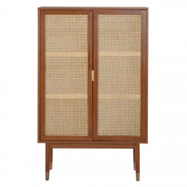 mobilier et deco style colonial Armoire 2 portes en bois et cannage