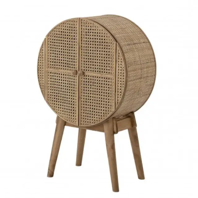 mobilier et deco style colonial Meuble de rangement rond en bois et cannage