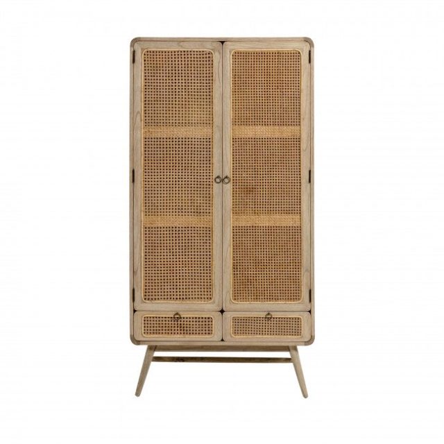 mobilier et deco style colonial Vaisselier en bois et cannage 90x175cm