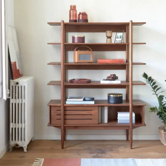ou trouver beau meuble mid century modern vintage bois foncé Bibliothèque en bois H169cm