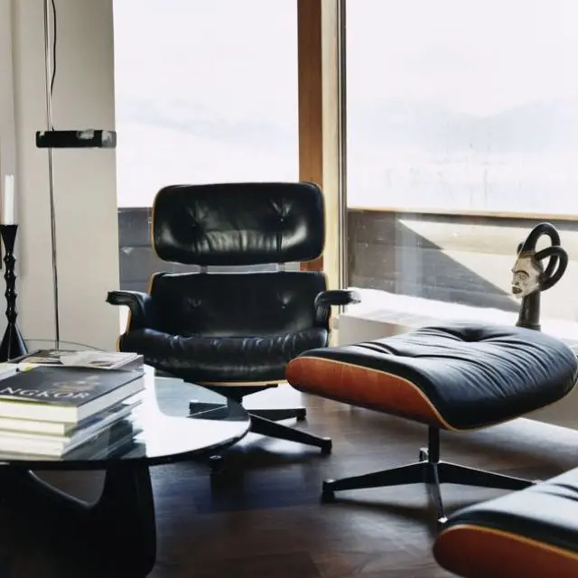 ou trouver meuble design mid century modern Set fauteuil & repose-pieds Lounge Chair & Ottoman cuir bois / Eames, 1956 - Cerisier - Vitra