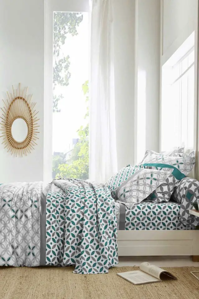 parure de lit contemporaine blancheporte Linge de lit Marlow en coton à motifs géométriques gris et vert