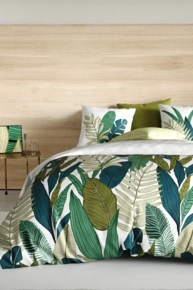 parure de lit moderne maisons du monde Parure de lit 2 places coton à motif 220x240 cm imprimé tropical