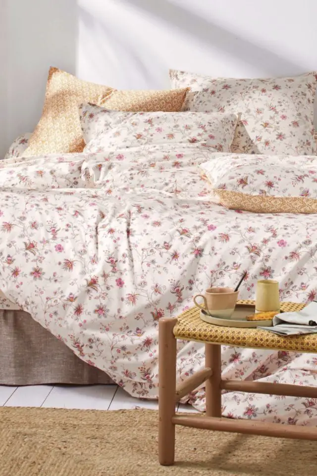 parure de lit style nature chic pas cher Linge de lit Margaux en coton imprimé fleurs perses