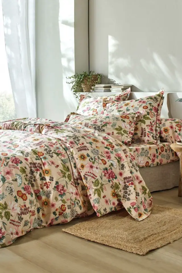 parure de lit style nature chic pas cher Linge de lit Kelly en coton imprimé floral