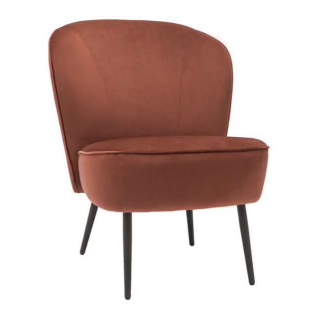 petit meuble esprit colonial deco Fauteuil design en tissu velours rouge tomette et métal noir