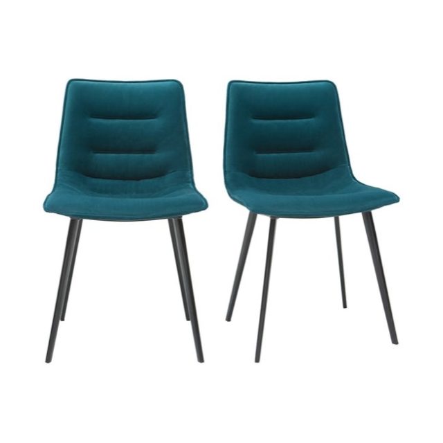 salle a manger deco bleue Chaises design en tissu velours bleu pétrole et métal noir (lot de 2)