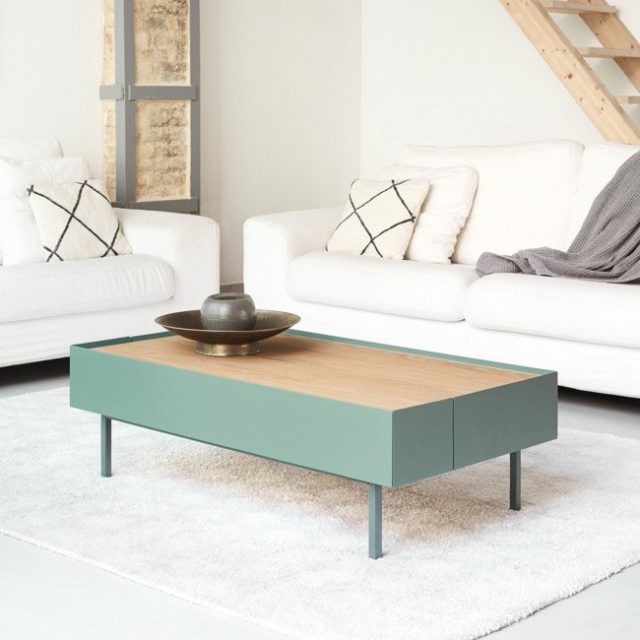 salon couleur vert sauge meuble moderne Table basse en bois 110x60cm 