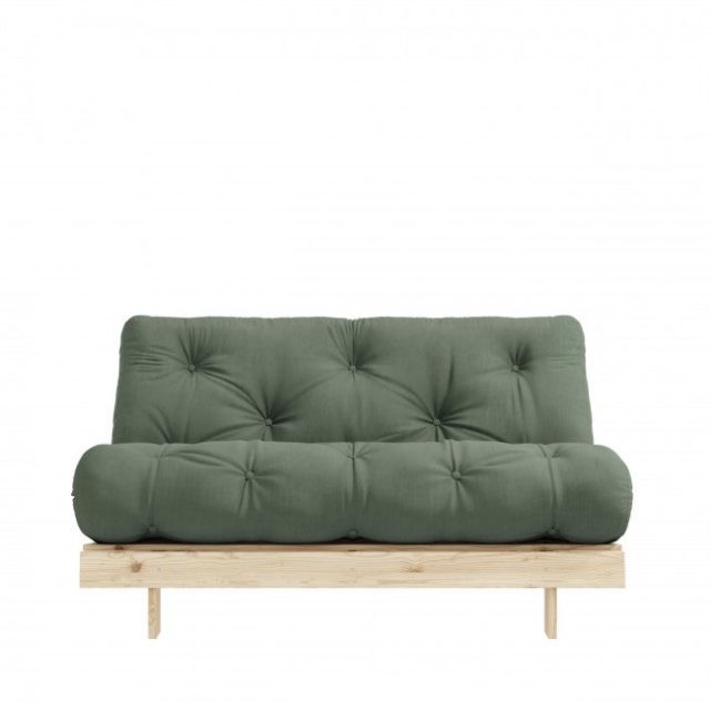 salon couleur vert sauge meuble moderne Canapé convertible 140x200cm en bois naturel et tissu