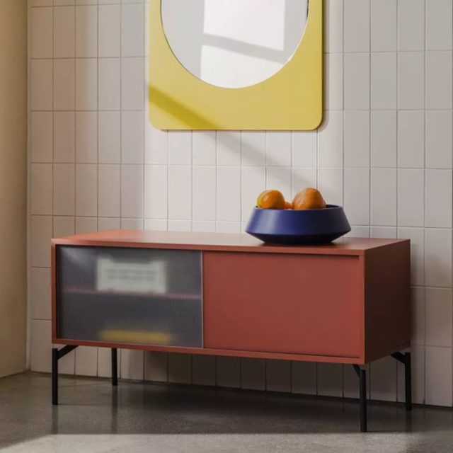 salon deco design couleur terracotta Meuble TV en acier rose terracotta Met Mini