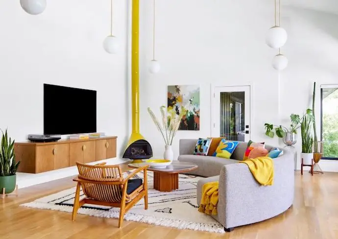 visite maison style mid centy modern couleur matériaux mobilier famille cosy lumineux