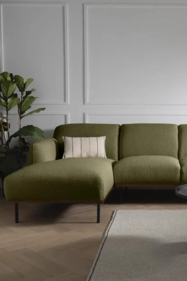 beau meuble laine bouclee Canapé d'angle gauche en tissu bouclette L240cm vert élégant